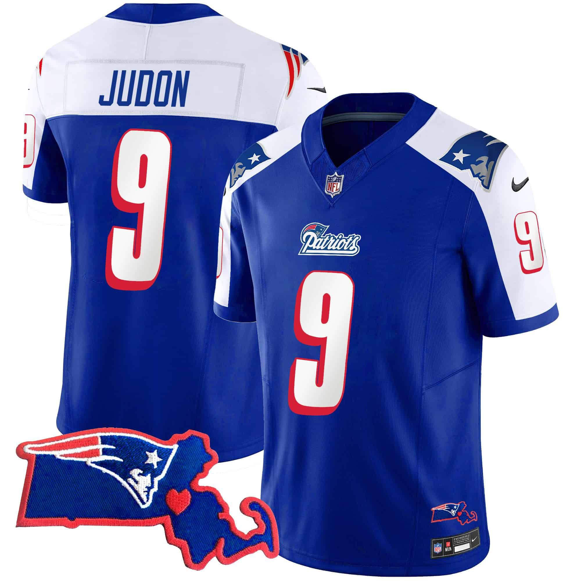 Men New England Patriots #9 Judon Blue 2024 Nike Patch Vapor Limited NFL Jersey